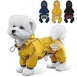 Dog Raincoat, Waterproof Dog Rain Jacket with Hood, Rain Coat with Leash Hole, Reflective Strap for Small Medium Dogs, Lightweight Puppy Clothes(Yellow,S)