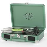 Vinyl Record Player with Built-in Speakers Treble & Bass Gain Vintage Bluetooth Turntable 3-Speed Portable Suitcase LP Player AUX-in RCA Headphone Out, Forest Green