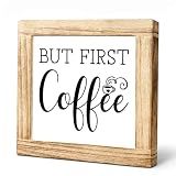Wood Coffee sign But First Coffee Humorous Coffees Plaque Handmade Wooden Sign For Home Office Kitchen Decoration Rustic Cafe Bar Decor Funny Wall Art Ideal Gift For Coffees Lover 5.9x5.9 inches
