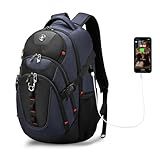 Swissdigital Design Laptop Backpack with USB Charging Port, Travel Backpack Fits 15.6 inches Computer, 31L College School Backpack for Men, Blue/Black | SD803-12