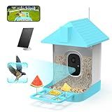 Smart Bird Feeder with Camera, 5200mAh Battery with Solar Panel, 2K Live View/AI Identifies/App Control/Instant Arrival Alert/Auto Capture/135° Motion Detection/IP65 Waterproof, Ideal Gift
