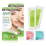 Nad's Facial Wax Strips for Hair Removal - No Heat, No Mess, With Skin Shield, With Shea Butter and Vitamin E, For Lip, Chin and face waxing at home, 48 at home wax strips