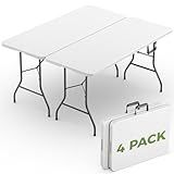 MAKE CHANGES Folding Table 4 Pack, 6 FT Foldable Plastic Table with Carrying Handle, Heavy Duty Portable Fold-in-Half Utility Table for Party, Camping, Banquet, Craft, Wedding, Indoor & Outdoor Use