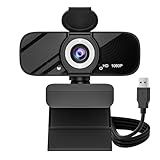 Gozvrpus USB HD Webcam with Built-in Microphone and Rotatable Tripod, 1080P Video, Wide Angle Camera, Privacy Cover, for Desktop PC or Laptop Computer(Black)