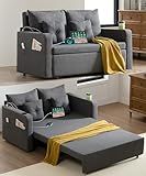 Krcix 3 in 1 Sofa Bed, 56 Inch Convertible Pull Out Couch, Loveseat Sleeper Sofa with Cup Holders, USB, Sofa Couches for Living Room, Bedroom, Apartment, Dark Grey