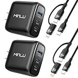 65W USB C Charger Block,MINLU GaN 3-Port Compact Fast PPS Wall Charger with 100W 2 in 1 USB-C to C/L Cable,Fast Charging for MacBook Pro/Air,iPad,iPhone 17 16 15 and More Series,Galaxy S24 UItra-2Pack