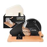 CAWIU Upgraded Manual Bread Slicer for Homemade Sourdough Bread - Adjustable Thickness Bread Cutter with Hand Crank, Suction Cups, Slicing Guide, Scale Line & Cover, for Perfect Even Slices (Black)