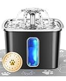 Veken Innovation Award Winner Stainless Steel Cat Water Fountain, 108oz/3.2L Automatic Pet Fountain Dog Water Dispenser with Replacement Filters & Silicone Mat for Cats, Dogs (Space Black)