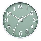 Moiubik Wall Clocks Battery Operated 8 inch Modern Wall Clock,Silent Non Ticking Wall Clock for Living Room Bedroom Kitchen Office Classroom Decor (Green White)