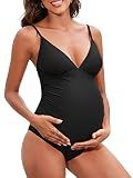 CUPSHE Maternity Swimsuit One Piece V Neck Pregnancy Bathing Suit, M Black
