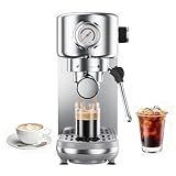 atatix Espresso Machine, 20 Bar Compact Espresso Coffee Machine with Milk Frother, Stainless Steel Coffee Maker with 44oz Removable Water Tank & Fast Heat System for Cappuccino, Latte