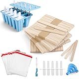 Popsicle Mold with 200 Sticks, 200 Bags, 10 Reusable Sticks, 10-Count Silicone Ice Pop Maker, Easy-Release Homemade Ice Cream Mold, Funnel and Brush
