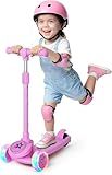 Nattork Kids Scooter for Girls Boys with Light Up Wheels, 3 Adjustable Height Handlebars, Lean-to-Steer Technology, Widen Anti-Slip Deck, 3 Wheel Scooter for kid ages 3-8, Support Riders Up to 110 LBS
