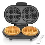 AshGlen Double Mini Waffle Maker for kids, Waflera Electrica with 2 X 4” Round Non-stick Grids, Small Waffle Maker Mini, Makes 2 Personalized Keto Chaffle Waffles, Mini Waffle Iron, Graphite