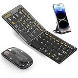 Foldable & Folding Wireless Keyboard Set Combo for iPad, Transparent Bluetooth Typepad & Mouse, Compatible with iOS, Windows, Android, Smartphones, Laptops, etc.