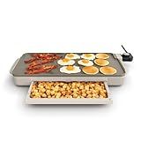 bella 10" x 20" Electric Griddle with Warming Tray, EverGood™ Ceramic Nonstick Coating & Removable Temperature Probe, Dishwasher-Safe Drip Tray & Cool Touch Handles, 1500 Watt, Oatmilk