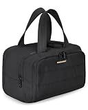BAGSMART Travel Toiletry Bag, Lightweight Large Wide-open Travel Bag for Women, Puffy Cosmetic Makeup Bag Organizer with Handle for Accessories,Essentials, Toiletries, Black
