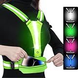 LOYAL SEA LED Reflective Light Up Safety Running Vest for Biking Walking at Night, High Visible Adjustable Running Light for Runners Rechargeable with Pouch, Reflective Running Belt Gear for Women