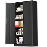 Greenvelly Metal Storage Cabinet with Lock, 72” Black Garage Storage Cabinet with Doors and Shelves, Tall Lockable File &Tool Cabinet for Home Office, Metal Classroom Cabinet Basement