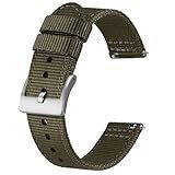 BISONSTRAP Men’s Nylon Watch Bands, Two-Piece Military Watch Straps, Quick Release, Brushed Buckle, 22mm, Army Green (Silver Buckle)