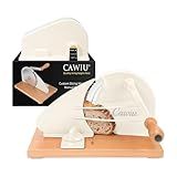 CAWIU Upgraded Manual Bread Slicer for Homemade Sourdough Bread - Adjustable Thickness Bread Cutter with Hand Crank, Suction Cups, Slicing Guide, Scale Line & Cover, for Perfect Even Slices (Cream)