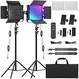 2-Pack RGB Photography Lighting Kit, 50W Bi-Color Professional LED Studio Lights, 2300k~8500k Dimmable Photo Lights for Photography Filming Camera Video Recording Stage Shooting Streaming TikTok