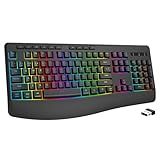 E-YOOSO RGB Wireless Keyboard, 3-Mode (2.4G/BT/USB), 9 Effects Backlits, Light Up Letters, Rechargeable Ergonomic Computer Silent Keyboard with Wrist Rest for Windows, Mac, PC, Laptop, Games