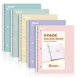 SUNEE Spiral Notebooks, 1-Subject, 5 Pack, College Ruled Paper, 8" x 10-1/2", 70 Sheets per Notebook,3-Hole Punched Paper, Pink,Purple, Blue, Green, Yellow Spiral Lined Notebooks for School,Work