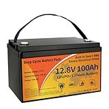 12V 100Ah LiFePO4 Lithium Battery, Group 31 Low-Temp Protection LiFePO4 Battery Built-in Smart BMS, 8000+ Deep Cycles 1280Wh Rechargeable 100A Battery Waterproof for Solar, Home, RVs (12V)