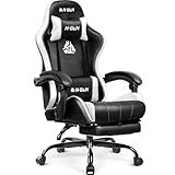 N-GEN GAMING Video Gaming Chair with Footrest Lumbar Support for Home Office High Back Recliner Height Adjustable Ergonomic Comfy Leather Computer Desk Chair (White)