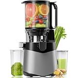 EanOruus Cold Press Juicer, 5.8" Wide Feed Chute Juice Extractor Machine with 400W, High Juice Yield, Slow Masticating Juicer for Whole Vegetables & Fruits, Dark Grey