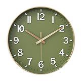 HZDHCLH 12 Inch Silent Wall Clock Battery Operated Non Ticking Olive Green