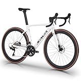 SAVADECK Carbon Fiber Road Bike, Hydraulic Oil Disc Bike with Carbon Fiber Frame and Wheelset, Lightweight Full Carbon Racing Bicycle with Shimano R7120 24S Shift Set for Adults(White,56cm)