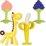 HAILI XMGQ Baby Teething Toys 3-6 Months, Baby Chew Teether Freezer BPA Free, Babies Teething Relief for Infants, Banana Toothbrush, Fruit Shape Giraffe Newborn Teether Gift for Baby Boy and Girl