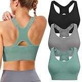 Sports Bras for Women High Support: Adjustable Strap 3 Pack High Impact Plus Size Supportive Padded Racerback Push up Sport Bra Multipack with Sewn in Pads for Large Bust Workout Running Gym Yoga