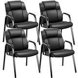 OLIXIS Waiting Room Chairs Set of 4, Leather Office Desk Reception Guest Stationary Side Chair with Padded Arms for Home Conference Lobby Area Meeting Church Medical Clinic Elderly Student