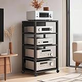 XEOKXOIT 5 Tier AV Media Stand, Audio Rack Tower Stereo Components Cabinet, Home Theatre CD Record Player Stereo Receiver Equipment Rack with Adjustable Wood Shelves, Load 220lbs (Black)