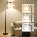 SUNMORY Arc Floor Lamp,Modern Floor Lamp with 9W 3 Color Temperatures Bulb,Metal Standing Lamps with Adjustable Hanging Lampshade,Tall Floor Lamps for Living Room,Bedroom,Office (Black)
