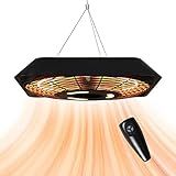 Star Patio Electric Patio Heater, Outdoor Heater with Remote and Touch Switch, 750W/1500W Infrared Hanging Heaters with SQUARE SHAPE Black Finish, IP45 Waterproof, STP1568-RMLED-SQN2025