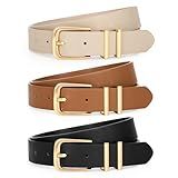 LEACOOLKEY 3 Pack Women's Leather Belts for Jeans Dress Pants Fashion Ladies Leather Belts with Gold Buckle