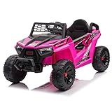 TOBBI 12V Kids Ride on Car, Electric Off-Road UTV Truck with Diverse Functions, Double Open Doors, Safety Belt, Horn, Music, and Lights for Kids Aged 3-5 Years (Rose Red)
