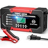 Battery Charger 10A 12V Fully Automatic Smart Car Battery Charger with LCD Display & Temperature Compensation for Car Motorcycle Vans