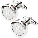 Dannyshi Mens Classic Stainless Steel Initial Cufflinks 26 Alphabet Initial Letter Cufflinks Business Wedding Shirts A-Z (W)
