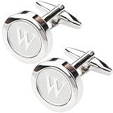 Dannyshi Mens Classic Stainless Steel Initial Cufflinks 26 Alphabet Initial Letter Cufflinks Business Wedding Shirts A-Z (W)