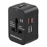 Universal Travel Adapter USB C, All in One Worldwide Plug Adapter, Black