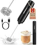 SIMPLETaste Rechargeable Milk Frother Wand Handheld, Dual Coil Whisk Head Drink Mixer, USB-C Electric Whisk with Stainless Steel Whisk for Coffee, Lattes, Cappuccino, Matcha, Hot Chocolate& Creamer