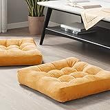 Degrees of Comfort Meditation Floor Pillow Set of 2, Square Large Pillows Seating for Adults, Tufted Corduroy Cushions for Balcony Outdoor Tatami Living Room, Orange Yellow, 22x22