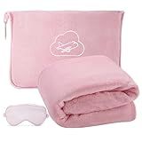 ENZOLVE Travel Blanket, Airplane Blanket with Bag, Ultra-Soft, Warm & Lightweight, 65x40 in, Outdoor Blanket Essentials for Women, Men & Kids, Included Eye Mask, Luggage Sleeve & Backpack Clip