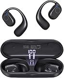 Haowolf Open Ear Headphones, True Wireless Earbuds 40H Playtime Bone Conduction Headphones with Mic, Bluetooth 5.3 Over Ear Earbuds with Hooks & LED Display Charging Case, IPX6 for Sports (Black)