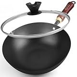 Souped Up Recipes 10 Inch Carbon Steel Wok For Electric, Induction and Gas Stoves (Lid and User Guide Video Included)